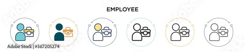 Employee icon in filled, thin line, outline and stroke style. Vector illustration of two colored and black employee vector icons designs can be used for mobile, ui, web
