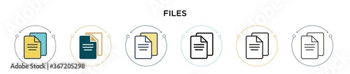 Files icon in filled, thin line, outline and stroke style. Vector illustration of two colored and black files vector icons designs can be used for mobile, ui, web