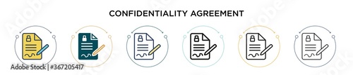 Confidentiality agreement icon in filled, thin line, outline and stroke style. Vector illustration of two colored and black confidentiality agreement vector icons designs can be used for mobile, ui,