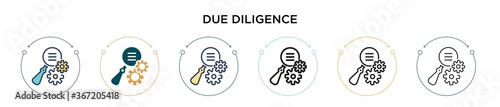Due diligence icon in filled, thin line, outline and stroke style. Vector illustration of two colored and black due diligence vector icons designs can be used for mobile, ui, web