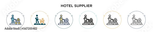 Hotel supplier icon in filled, thin line, outline and stroke style. Vector illustration of two colored and black hotel supplier vector icons designs can be used for mobile, ui, web