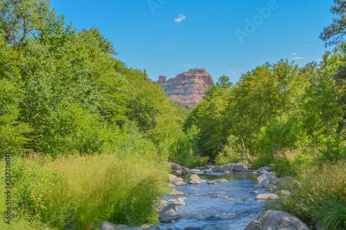 Beautiful view of Oak Creek a freshwater spring in the Oak Creek Canyon of Coconino National Forest. Sedona, Arizona photo