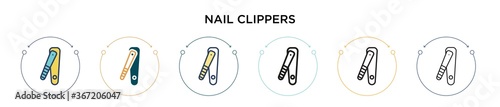 Nail clippers icon in filled, thin line, outline and stroke style. Vector illustration of two colored and black nail clippers vector icons designs can be used for mobile, ui, web