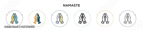 Namaste icon in filled, thin line, outline and stroke style. Vector illustration of two colored and black namaste vector icons designs can be used for mobile, ui, web