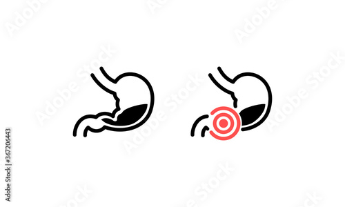 Healthy stomach icon. Sick stomach symbol. Stomach ache sign. Vector on isolated white background. EPS 10.