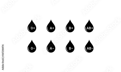 Drop of blood, blood type icon set. Vector on isolated white background. EPS 10.
