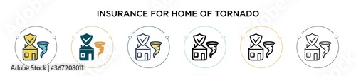 Insurance for home of tornado icon in filled, thin line, outline and stroke style. Vector illustration of two colored and black insurance for home of tornado vector icons designs can be used for