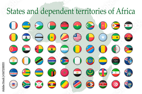A set of African flag icons on a white background. Vector image of flags of States and dependent territories of Africa. You can use it to create a website, print brochures, booklets, flyers.
