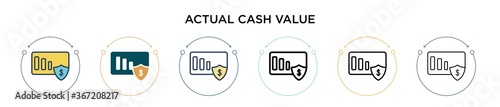 Actual cash value icon in filled, thin line, outline and stroke style. Vector illustration of two colored and black actual cash value vector icons designs can be used for mobile, ui, web