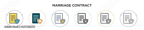 Marriage contract icon in filled, thin line, outline and stroke style. Vector illustration of two colored and black marriage contract vector icons designs can be used for mobile, ui, web