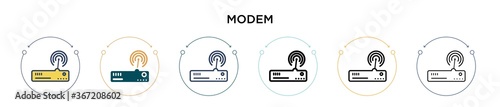 Modem icon in filled, thin line, outline and stroke style. Vector illustration of two colored and black modem vector icons designs can be used for mobile, ui, web
