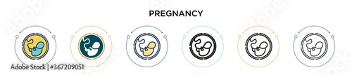 Pregnancy icon in filled, thin line, outline and stroke style. Vector illustration of two colored and black pregnancy vector icons designs can be used for mobile, ui, web
