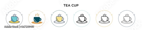 Tea cup icon in filled, thin line, outline and stroke style. Vector illustration of two colored and black tea cup vector icons designs can be used for mobile, ui, web