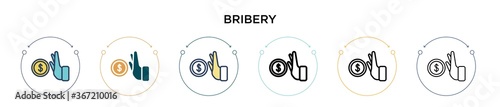 Bribery icon in filled, thin line, outline and stroke style. Vector illustration of two colored and black bribery vector icons designs can be used for mobile, ui, web