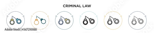 Criminal law icon in filled, thin line, outline and stroke style. Vector illustration of two colored and black criminal law vector icons designs can be used for mobile, ui, web