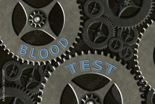 Conceptual hand writing showing Blood Test. Concept meaning Extracted blood sample from an organism to perfom a laboratory analysis System Administrator Control, Gear Configuration Settings photo