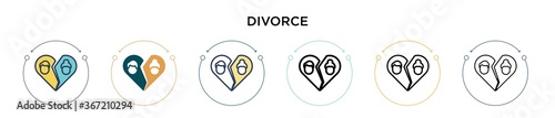 Divorce icon in filled, thin line, outline and stroke style. Vector illustration of two colored and black divorce vector icons designs can be used for mobile, ui, web