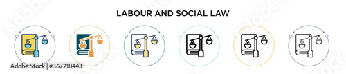 Labour and social law icon in filled, thin line, outline and stroke style. Vector illustration of two colored and black labour and social law vector icons designs can be used for mobile, ui, web