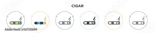 Cigar icon in filled, thin line, outline and stroke style. Vector illustration of two colored and black cigar vector icons designs can be used for mobile, ui, web