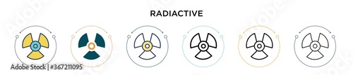 Radiactive sign icon in filled, thin line, outline and stroke style. Vector illustration of two colored and black radiactive sign vector icons designs can be used for mobile, ui, web
