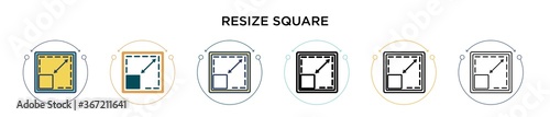 Resize square icon in filled, thin line, outline and stroke style. Vector illustration of two colored and black resize square vector icons designs can be used for mobile, ui, web