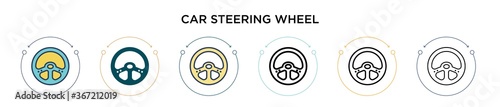 Car steering wheel icon in filled, thin line, outline and stroke style. Vector illustration of two colored and black car steering wheel vector icons designs can be used for mobile, ui, web