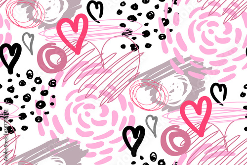 modern seamless pattern with hearts for the design of surfaces and fabrics for children and teenagers in vector on a white background