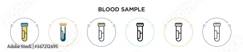 Blood sample icon in filled, thin line, outline and stroke style. Vector illustration of two colored and black blood sample vector icons designs can be used for mobile, ui, web