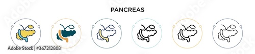 Pancreas icon in filled, thin line, outline and stroke style. Vector illustration of two colored and black pancreas vector icons designs can be used for mobile, ui, web