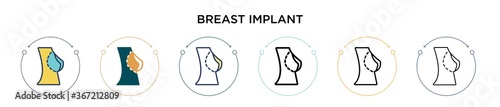 Breast implant icon in filled, thin line, outline and stroke style. Vector illustration of two colored and black breast implant vector icons designs can be used for mobile, ui, web