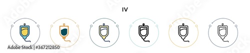 Iv icon in filled, thin line, outline and stroke style. Vector illustration of two colored and black iv vector icons designs can be used for mobile, ui, web