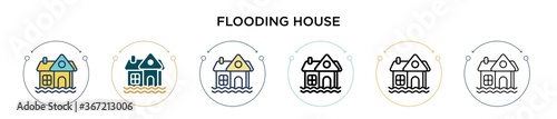 Flooding house icon in filled, thin line, outline and stroke style. Vector illustration of two colored and black flooding house vector icons designs can be used for mobile, ui, web