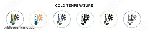 Cold temperature icon in filled, thin line, outline and stroke style. Vector illustration of two colored and black cold temperature vector icons designs can be used for mobile, ui, web