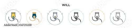 Will icon in filled, thin line, outline and stroke style. Vector illustration of two colored and black will vector icons designs can be used for mobile, ui, web