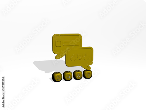 фотографія 3D illustration of chat graphics and text made by metallic dice letters for the related meanings of the concept and presentations