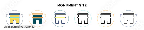 Monument site icon in filled, thin line, outline and stroke style. Vector illustration of two colored and black monument site vector icons designs can be used for mobile, ui, web