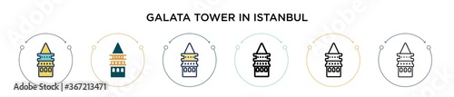 Galata tower in istanbul icon in filled, thin line, outline and stroke style. Vector illustration of two colored and black galata tower in istanbul vector icons designs can be used for mobile, ui, web