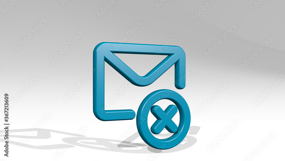 EMAIL ACTION REMOVE stand with shadow. 3D illustration of metallic sculpture over a white background with mild texture. business and icon EMAIL ACTION REMOVE stand with shadow. 3D illustration of metallic sculpture over a white background with mild texture. business and icon