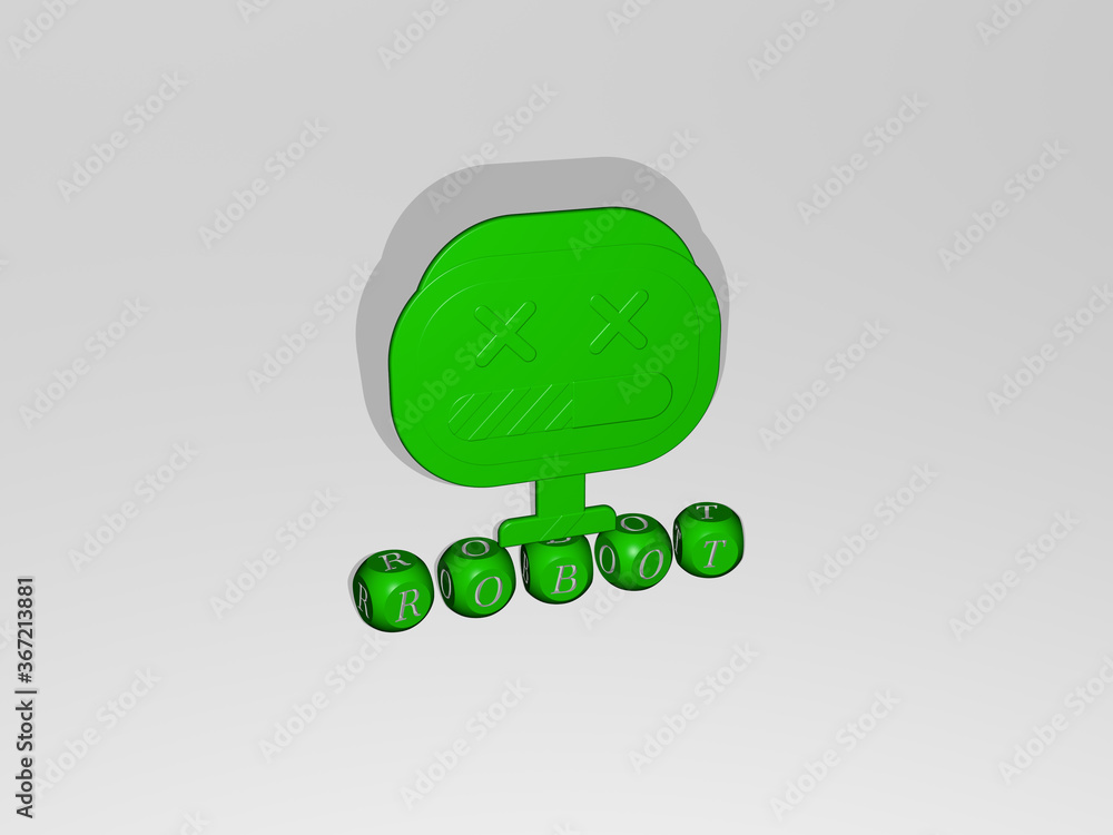 3D illustration of ROBOT graphics and text made by metallic dice letters for the related meanings of the concept and presentations. artificial and background 3D illustration of ROBOT graphics and text made by metallic dice letters for the related meanings of the concept and presentations. artificial and background