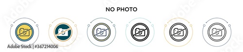 No photo icon in filled, thin line, outline and stroke style. Vector illustration of two colored and black no photo vector icons designs can be used for mobile, ui, web