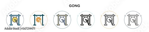 Gong icon in filled, thin line, outline and stroke style. Vector illustration of two colored and black gong vector icons designs can be used for mobile, ui, web