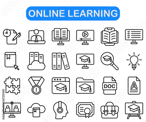online learning  icon set, outline style