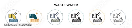 Waste water icon in filled, thin line, outline and stroke style. Vector illustration of two colored and black waste water vector icons designs can be used for mobile, ui, web