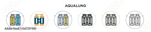 Aqualung icon in filled, thin line, outline and stroke style. Vector illustration of two colored and black aqualung vector icons designs can be used for mobile, ui, web