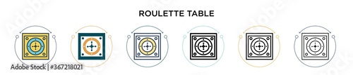 Roulette table icon in filled, thin line, outline and stroke style. Vector illustration of two colored and black roulette table vector icons designs can be used for mobile, ui, web