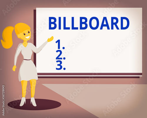Conceptual hand writing showing Billboard. Concept meaning a flat surface on which outdoor advertisements are displayed Wo analysis Presenting Audio Visual Blank Projector Screen photo
