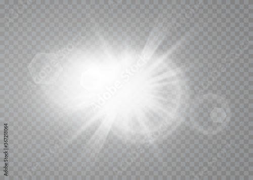 White glowing light burst explosion with transparent. Cool effect decoration with ray sparkles. Transparent shine gradient glitter
