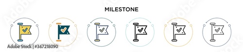 Milestone icon in filled, thin line, outline and stroke style. Vector illustration of two colored and black milestone vector icons designs can be used for mobile, ui, web