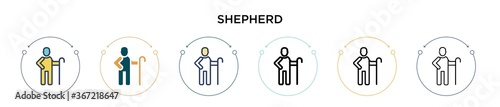 Shepherd icon in filled, thin line, outline and stroke style. Vector illustration of two colored and black shepherd vector icons designs can be used for mobile, ui, web