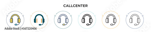 Callcenter icon in filled, thin line, outline and stroke style. Vector illustration of two colored and black callcenter vector icons designs can be used for mobile, ui, web